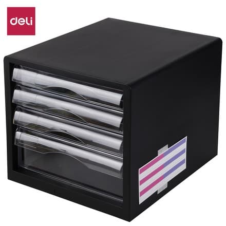 Deli E9774 – 4‑yarusli shaffof fayl‑kabinet