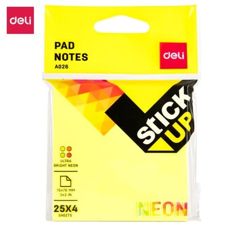 Deli EA02602 – Neon rangli 76×76 mm yopishqoq qog'oz