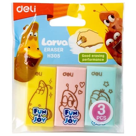 Ластик Deli EH305 Larva PVC (3 шт)