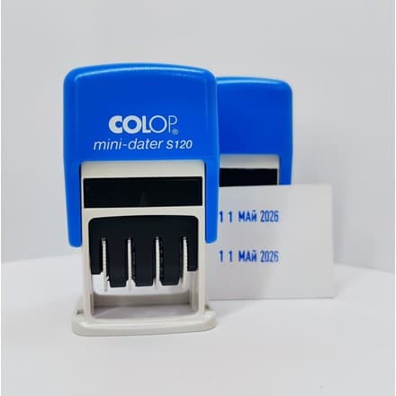 Colop Mini Dater S120 D19 – avtomatik sana stampi, siniy