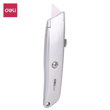 Deli E2100 kuchaytirilgan kanstelyar noji, 61×19×0,6 mm SK5 po‘lat, magnitli fiksator, alüminiy‑zinк korpus, professional rezak plastmassa, fanera, li