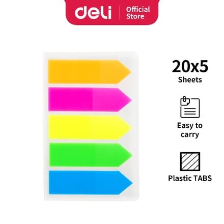 Deli EA10602 – 5 rangli o‘zini yopishtruvchi indeks zakladkalar