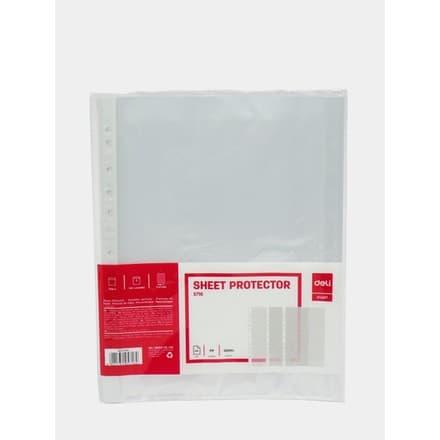 Deli 5716 A4 shaffof perfofayl – 20 dona, 0.05 mm, yon perforatsiyali, glans sirt, PP material – hujjat fayli, ofis, maktab uchun